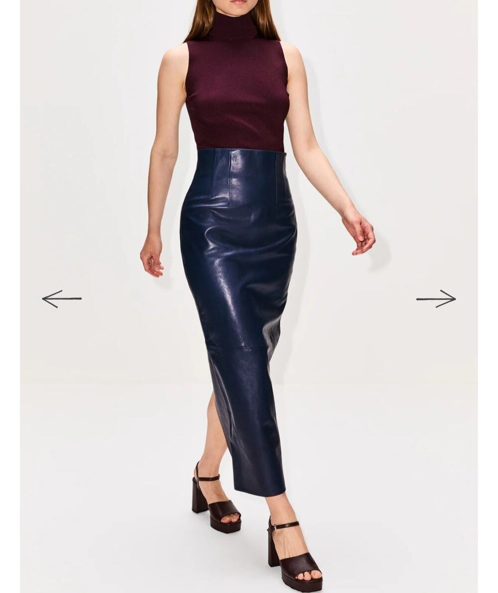 Khaite Loxley Pleated Blue Leather Skirt Size 2
